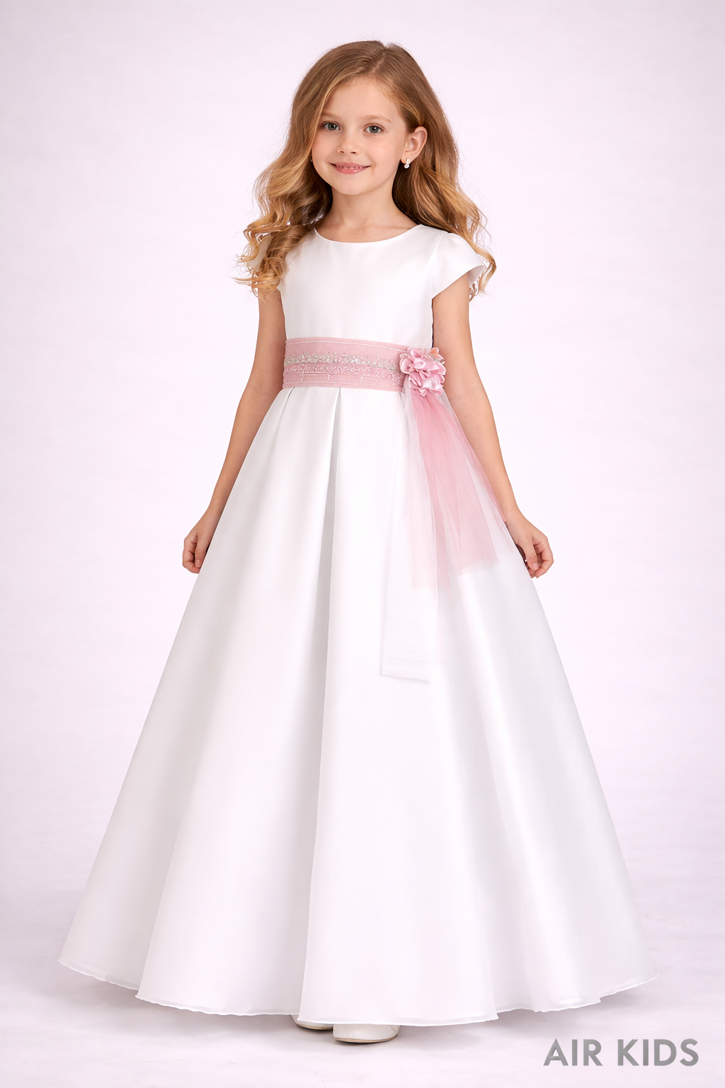 VESTIDO PRIMERA COMUNION TERGAL FRANCES FRANCES PETO TUL PLIZADO TIRA BORDADA 26-401-8A