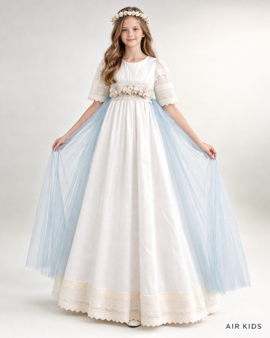 Vestido con Corona de Primera Comunión para Niñas 23-903 Talla 12