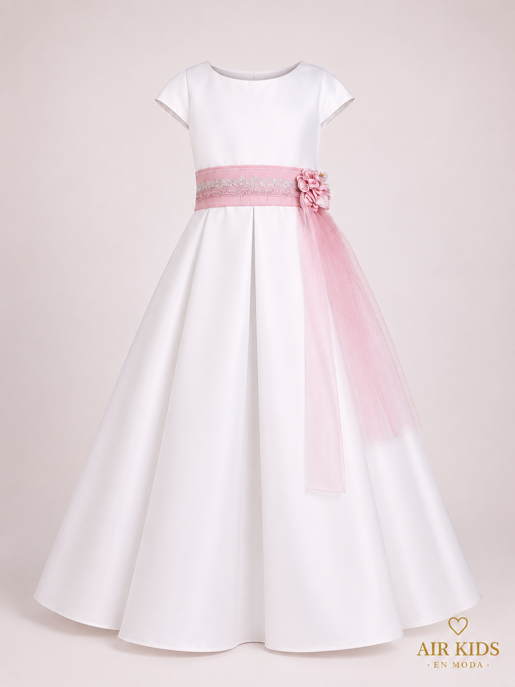VESTIDO PRIMERA COMUNION  26-401- TERGAL FRANCES FRANCES PETO TUL PLIZADO TIRA BORDADA 26-401-8A