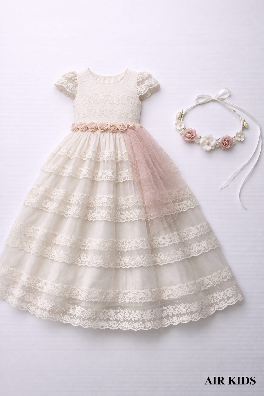 Vestido con Corona de Primera Comunión para Niña 23-420 Talla 12 A