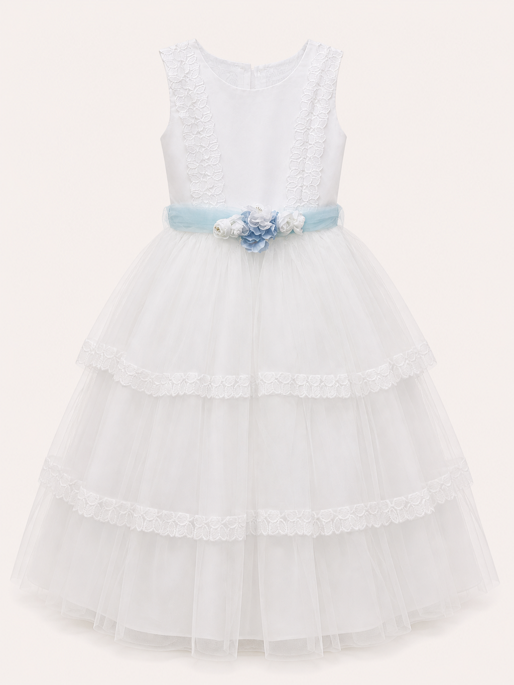 Vestido presentacion falada tul holanes tira bordada con corona 26-002