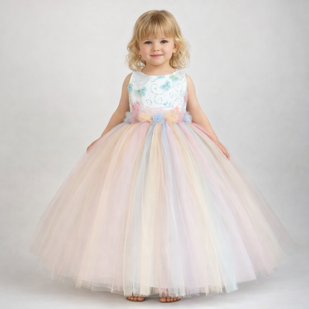 VESTIDO PRESENTACION FALDA TUL TIRAS PETO BORDADO CON CORONA 26-005-3AÑOS