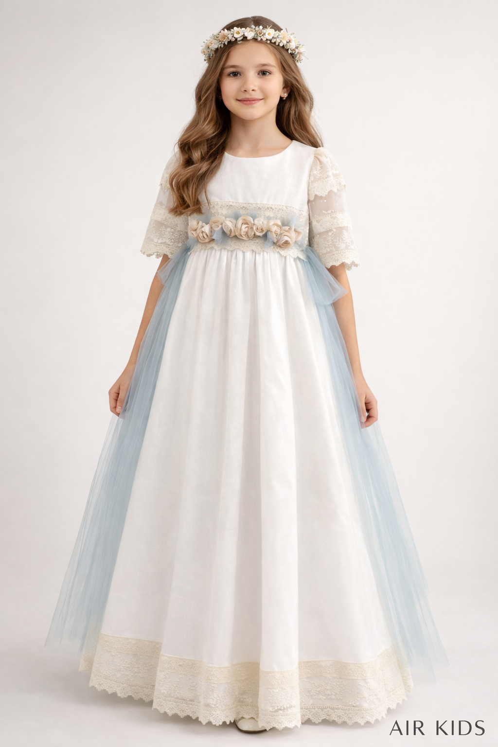 Vestido con Corona de Primera Comunión para Niñas 23-903 Talla 12