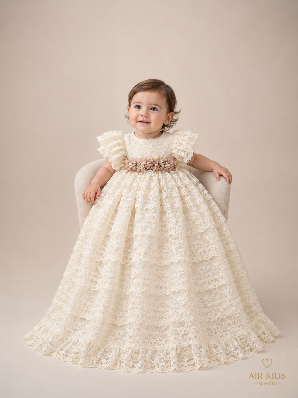 Ropon de gala encaje bordado y tul para niña 24-962 Talla 24 meses