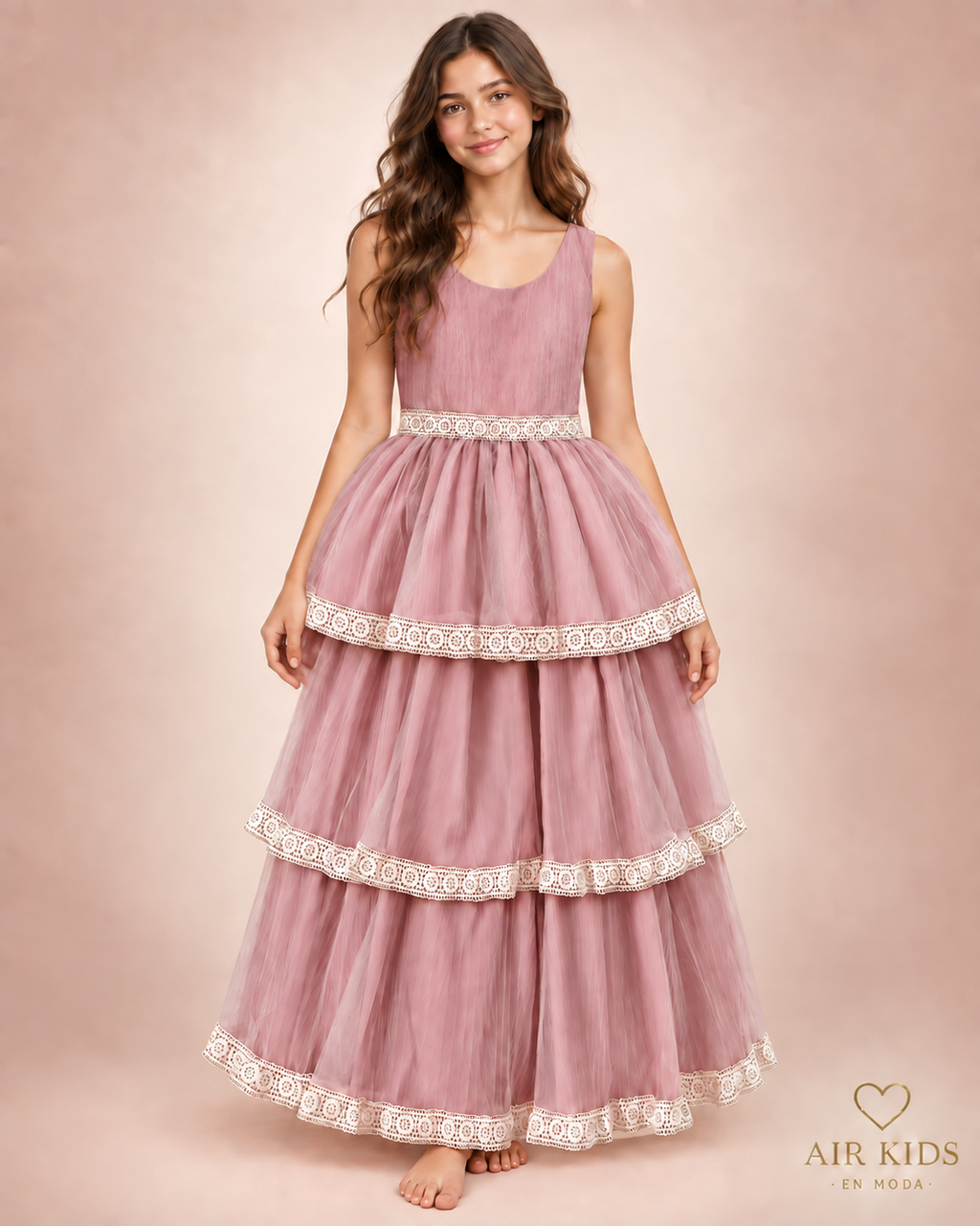 Vestido rosa malva.