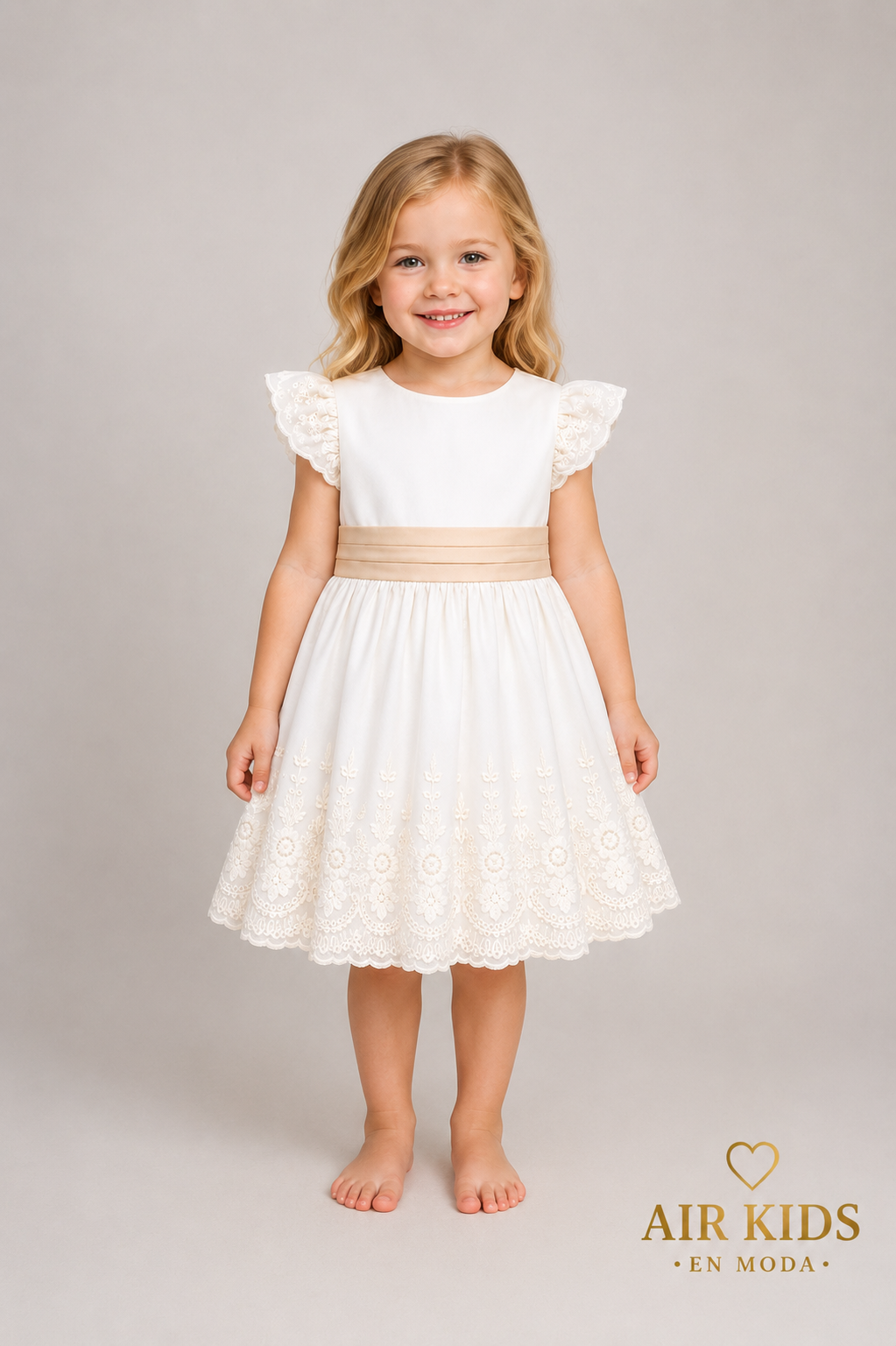 Vestido de algodón bordado con banda de lino paja 488-19PV Talla 3 años