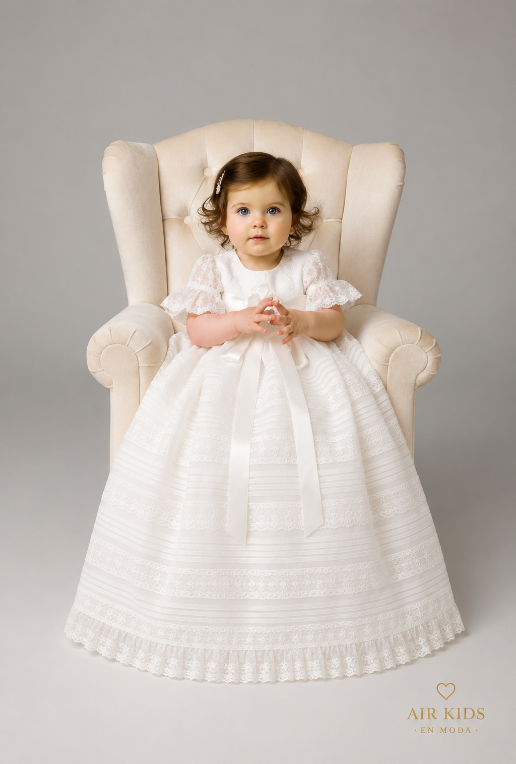 Ropon de gala organza de seda tira bordada española 26-462 Talla 24 meses