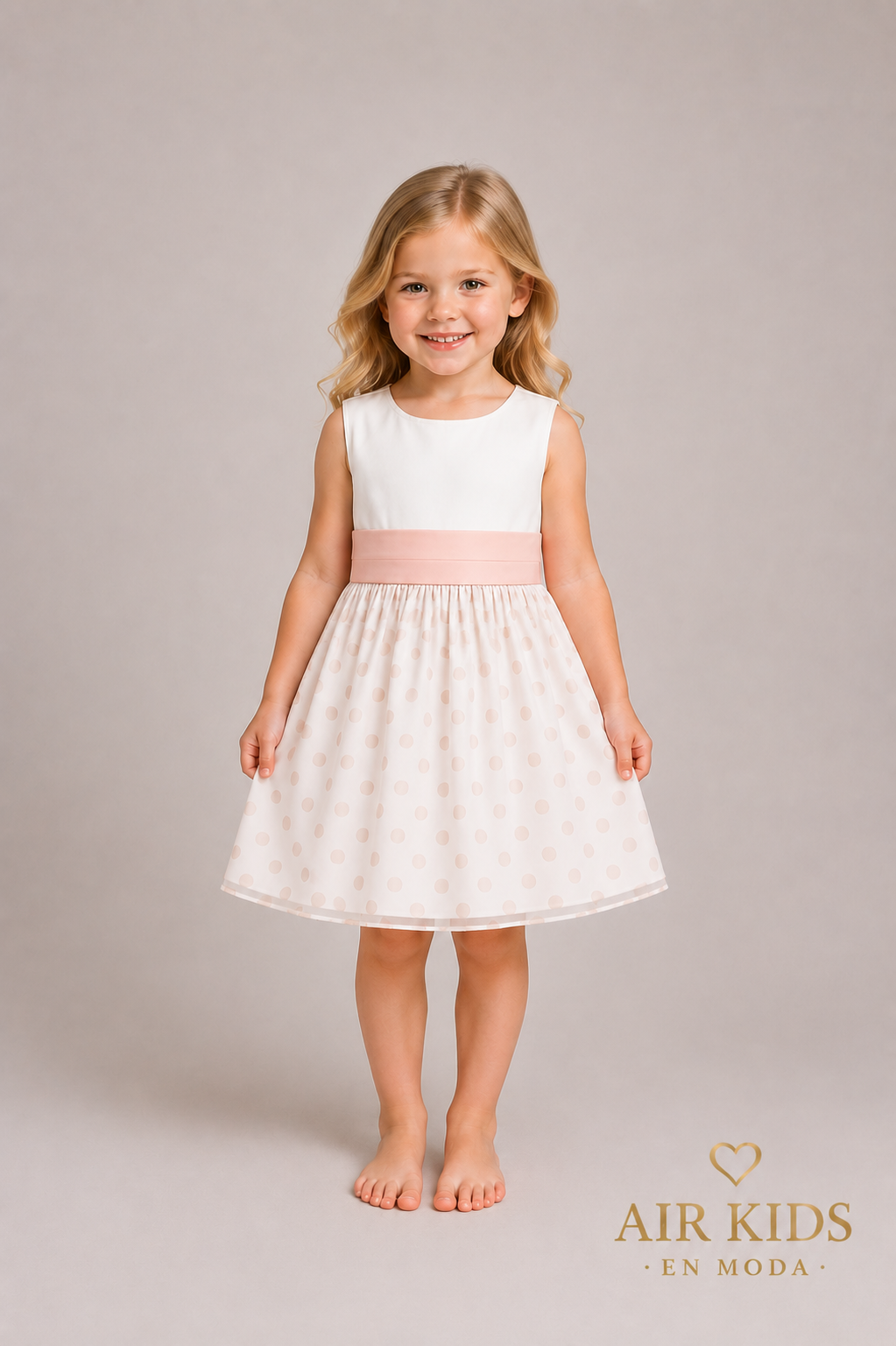 Vestido de seda de lunares palo de rosa con banda 793V talla 4 años