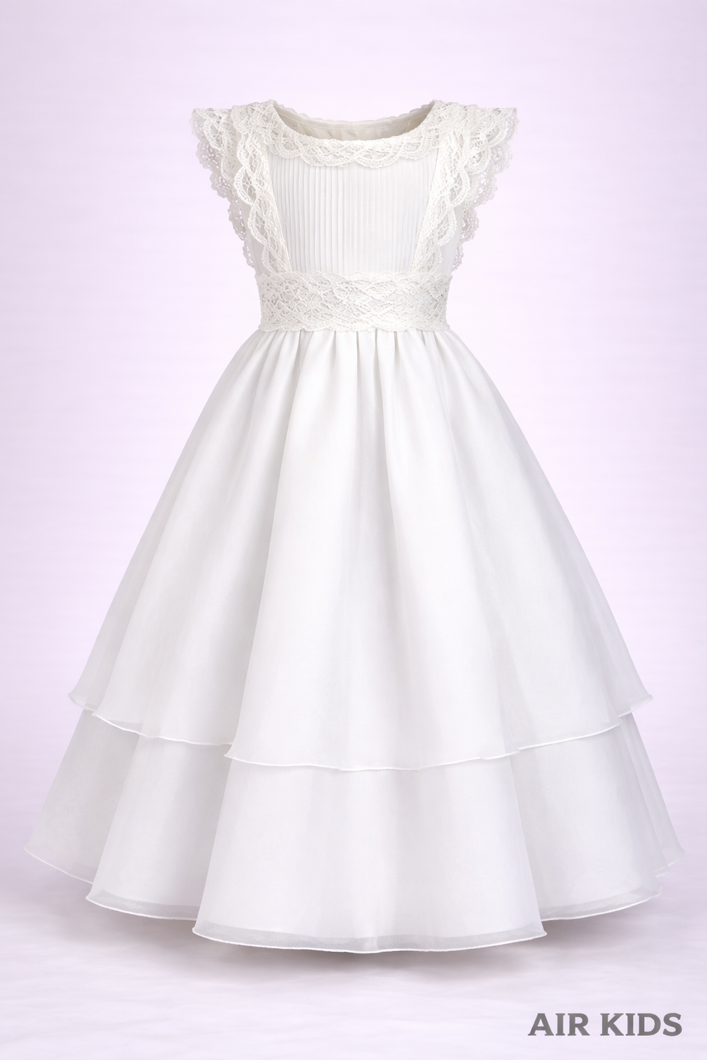 VESTIDO PRIMERA COMUNION TERGAL FRANCES DOBLE FALDA CIRCULAR TIRA BORDADA 26-406-14A