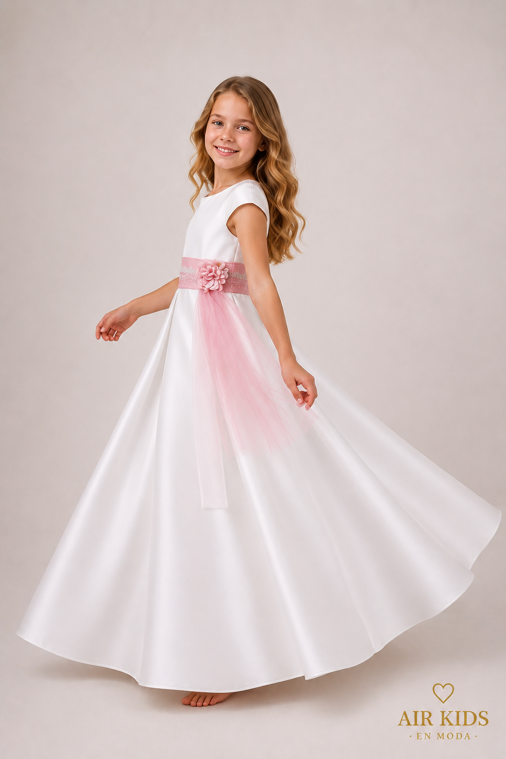 VESTIDO PRIMERA COMUNION  26-401- TERGAL FRANCES FRANCES PETO TUL PLIZADO TIRA BORDADA 26-401-8A