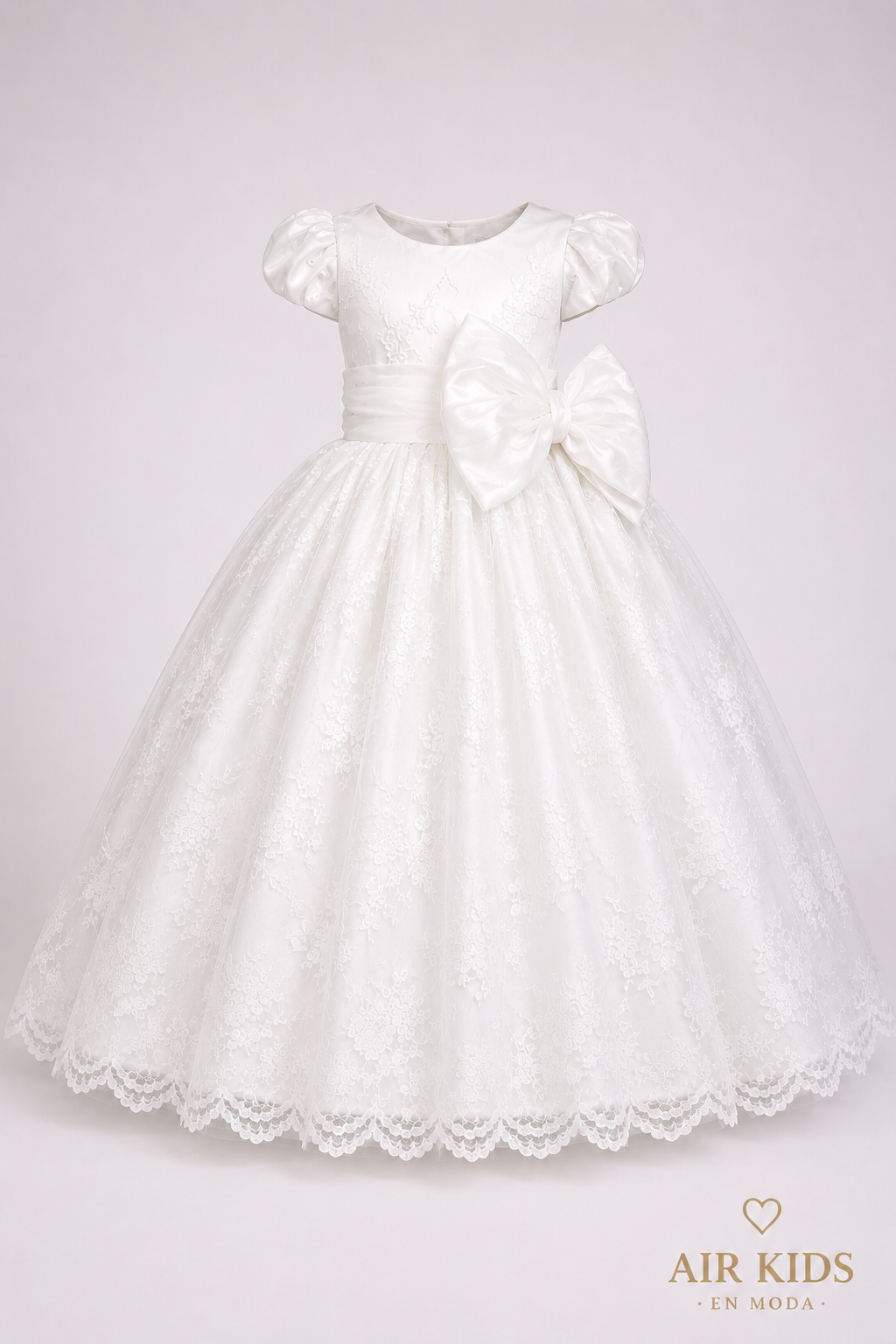 VESTIDO PRESENTACION CHANTILLY Y TUL FAJO Y MONO 26-001-8A