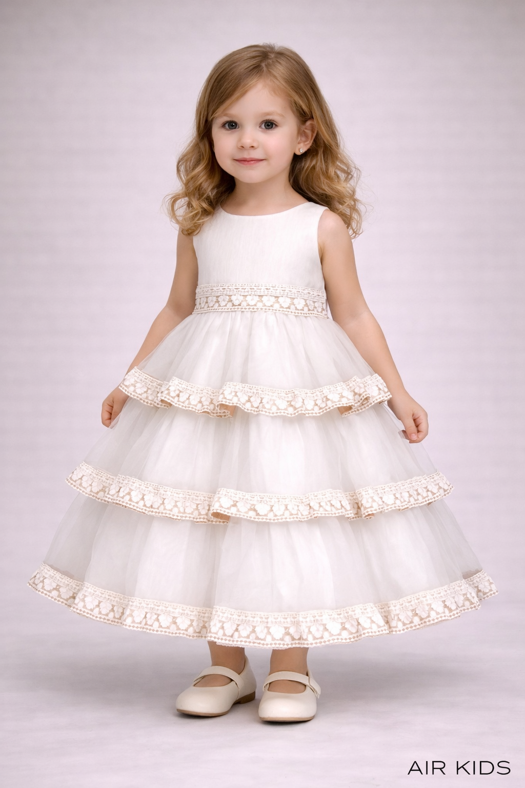 VESTIDO FALDA OLANES DE TUL PLIZADO TIRA BORDADA CON CORONA 26-009-3AÑOS