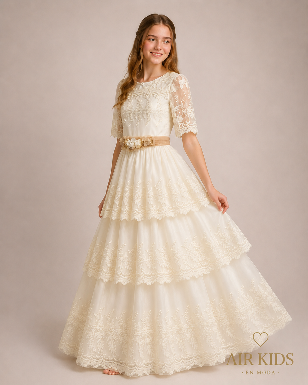 Vestido de Primera Comunión con Corona de Niña 23-907 Talla 16