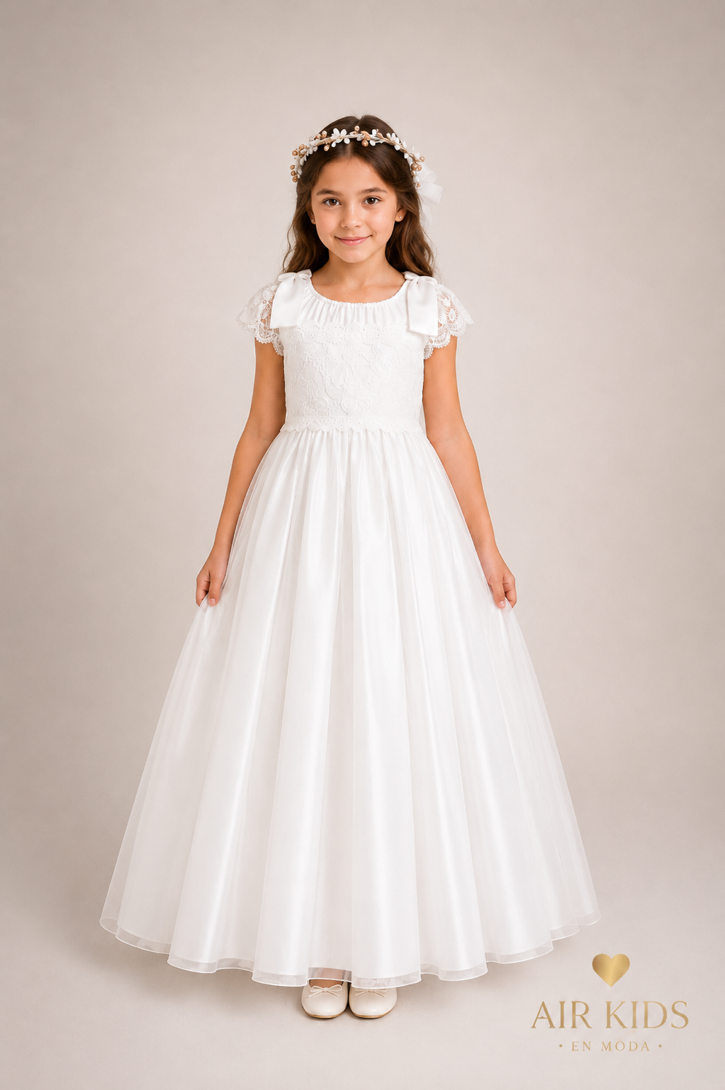 Vestido con Corona de Primera Comunión para Niñas Talla 8A Modelo 21-409