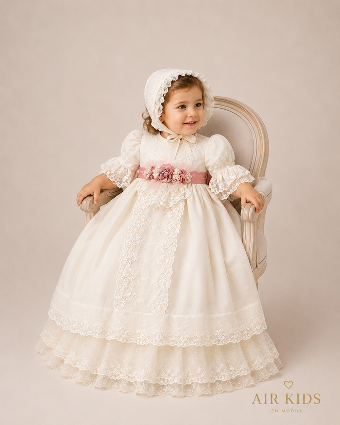 Ropon de Bautizo con gorrito para Niña 24-955 Talla 24 Meses