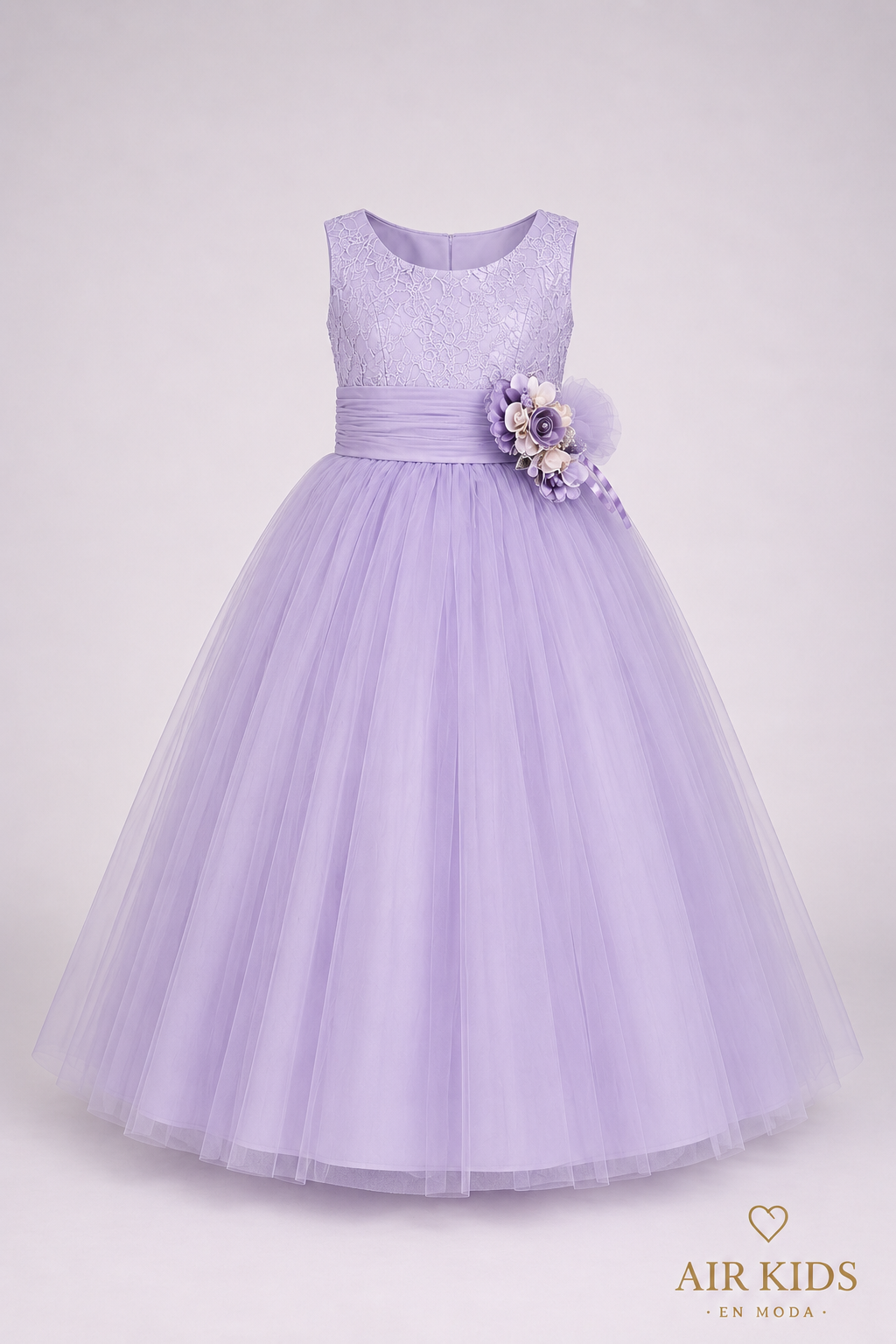 VESTIDO PRESENTACION ORGANZA Y TUL PETO BORDADO CON CORONA 26-003-8A