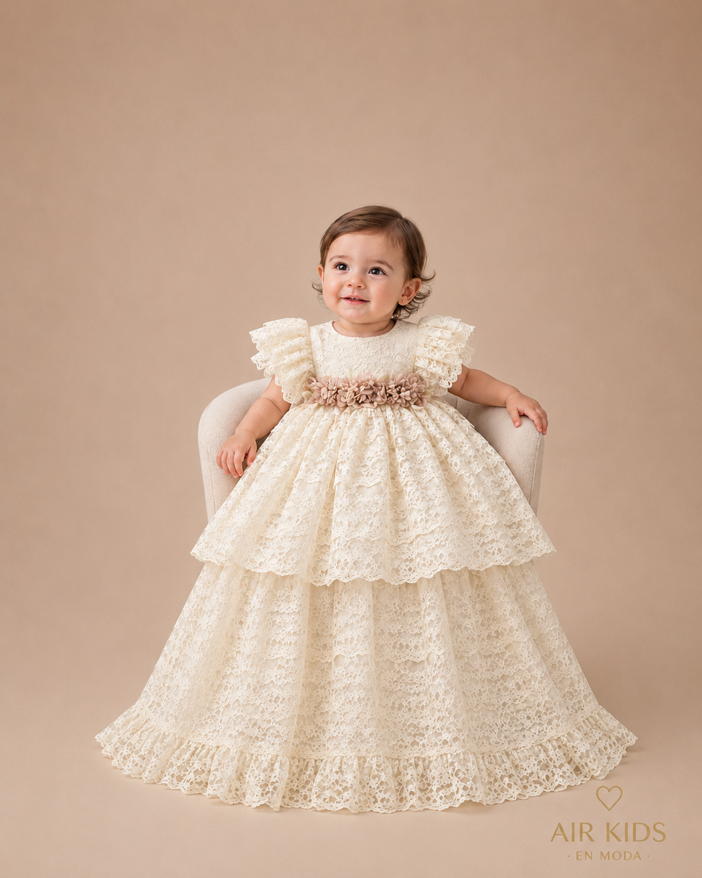 Ropon de gala encaje bordado y tul para niña 24-962 Talla 24 meses