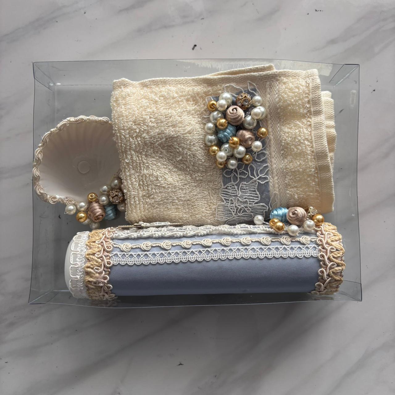 Kit azul de bautizo para Niño Vela y Toalla 0839