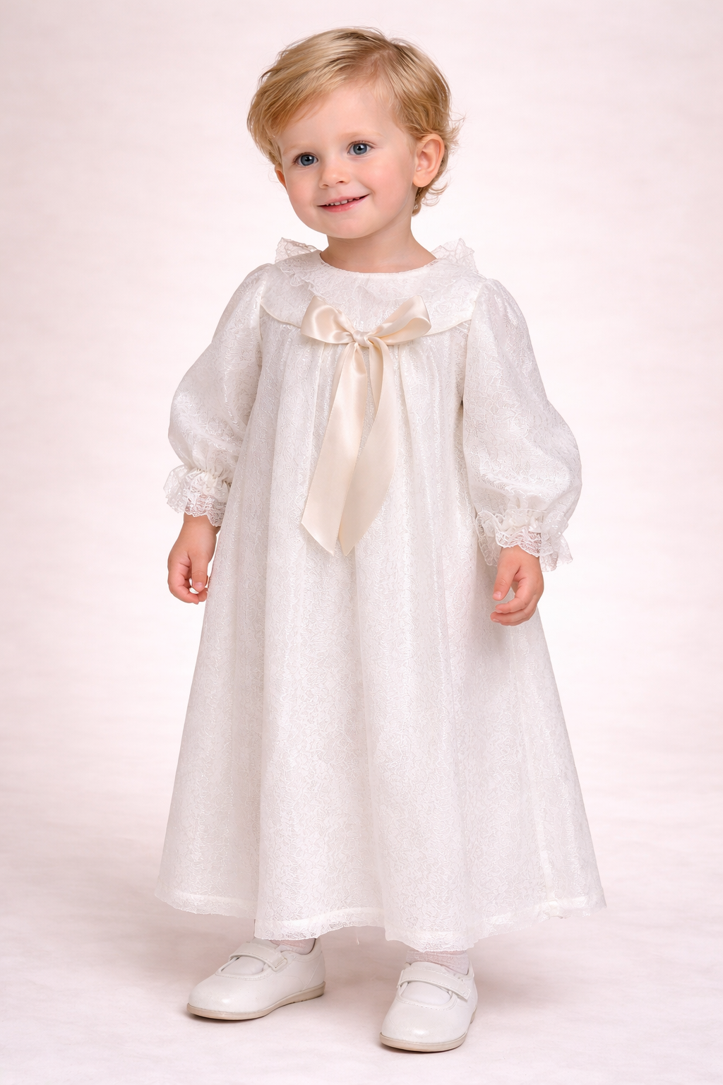Ropon de seda viscosa color crudo para Niña 307 Talla 24 Meses