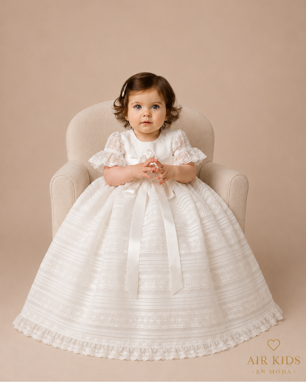 Ropon de gala organza de seda tira bordada española 26-462 Talla 24 meses