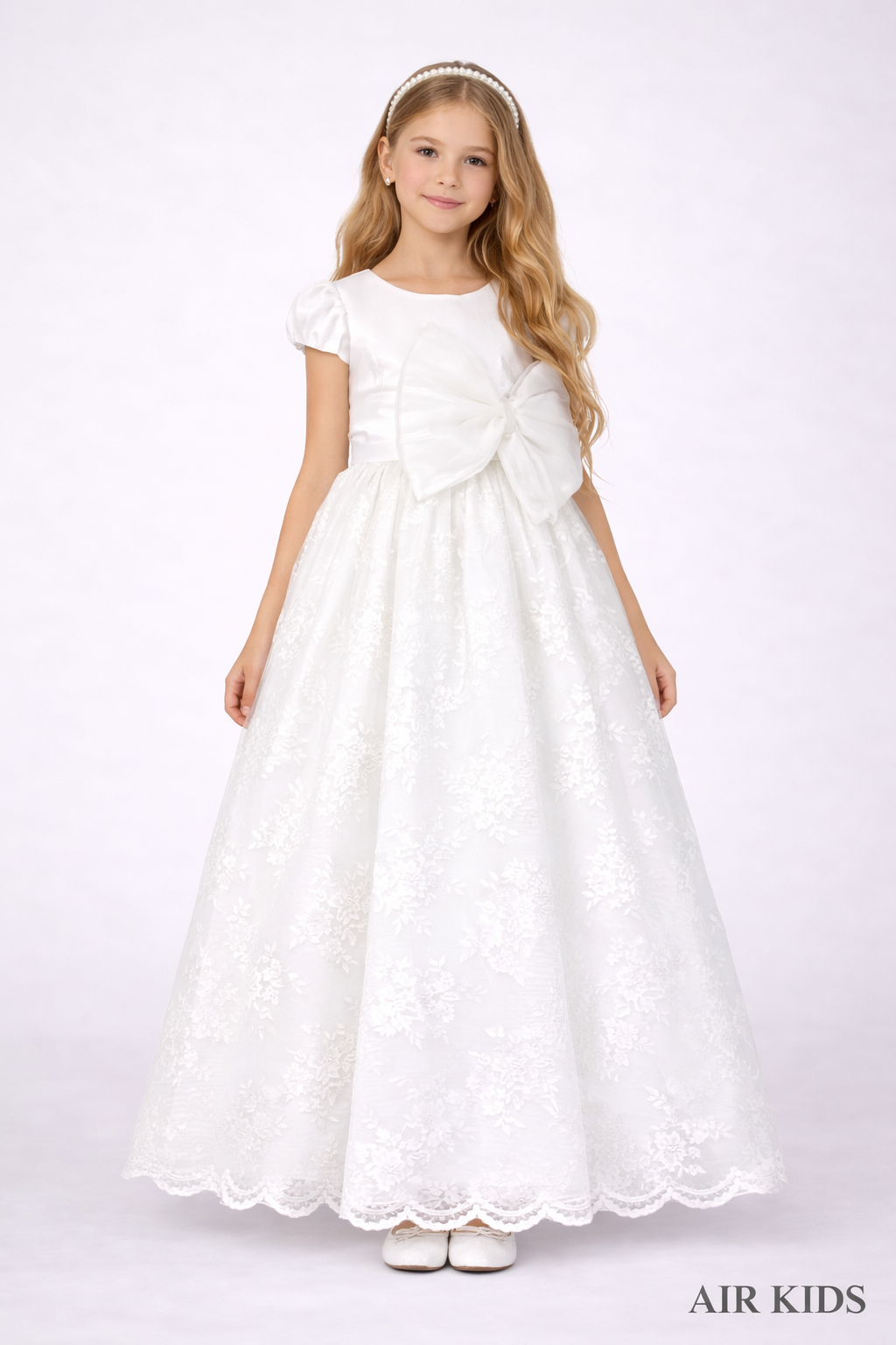 VESTIDO PRIMERA COMUNION CHANTILLY Y TUL FAJO Y MONO 26-407-12A