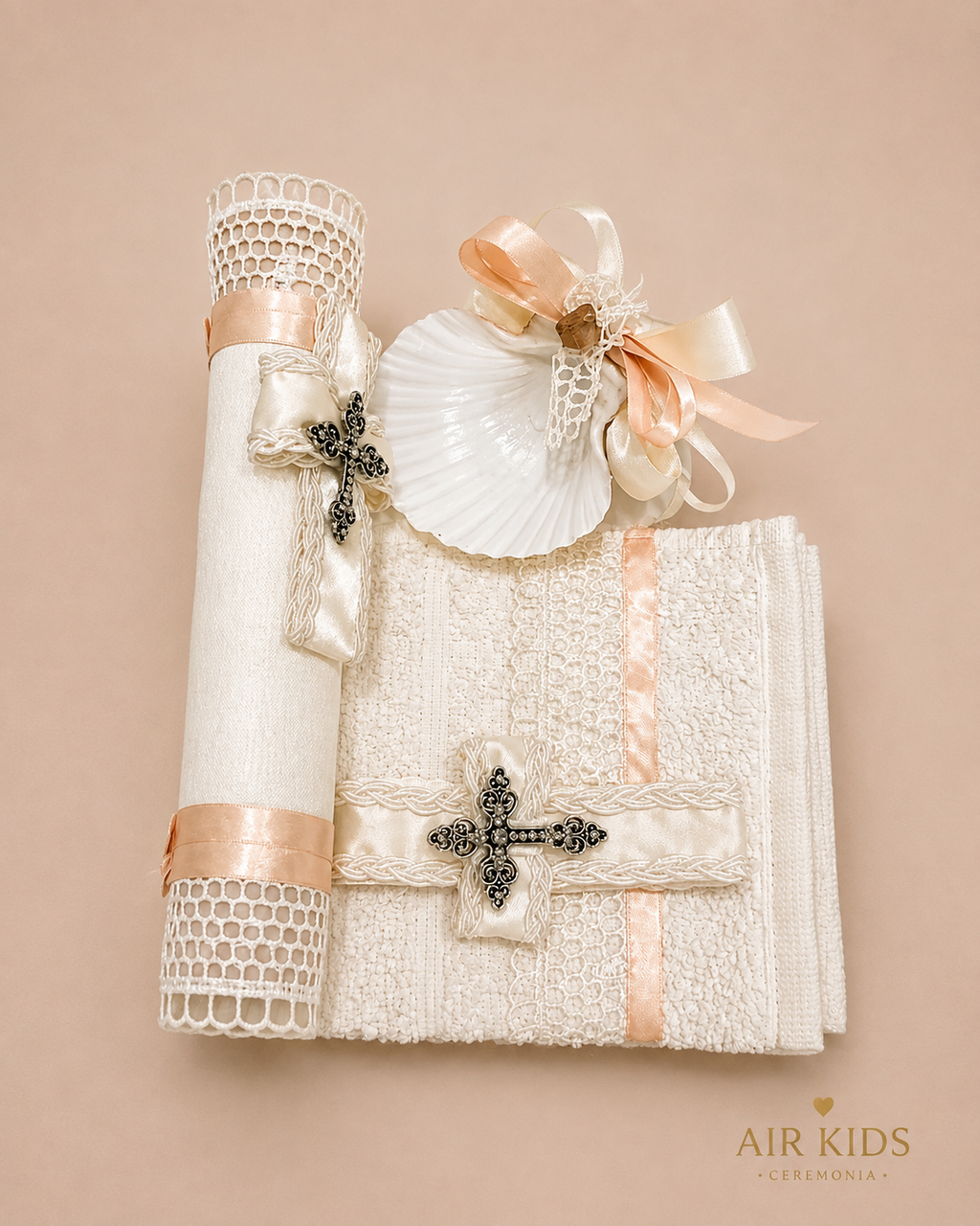 Kit de Bautizo Vela y Toalla Cruz