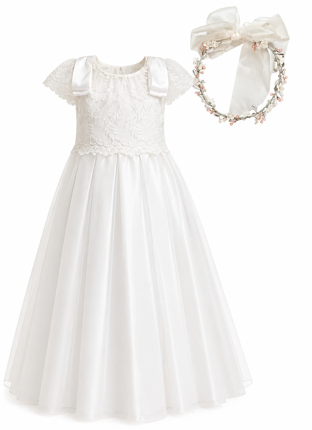 Vestido con Corona de Primera Comunión para Niñas Talla 8A Modelo 21-409