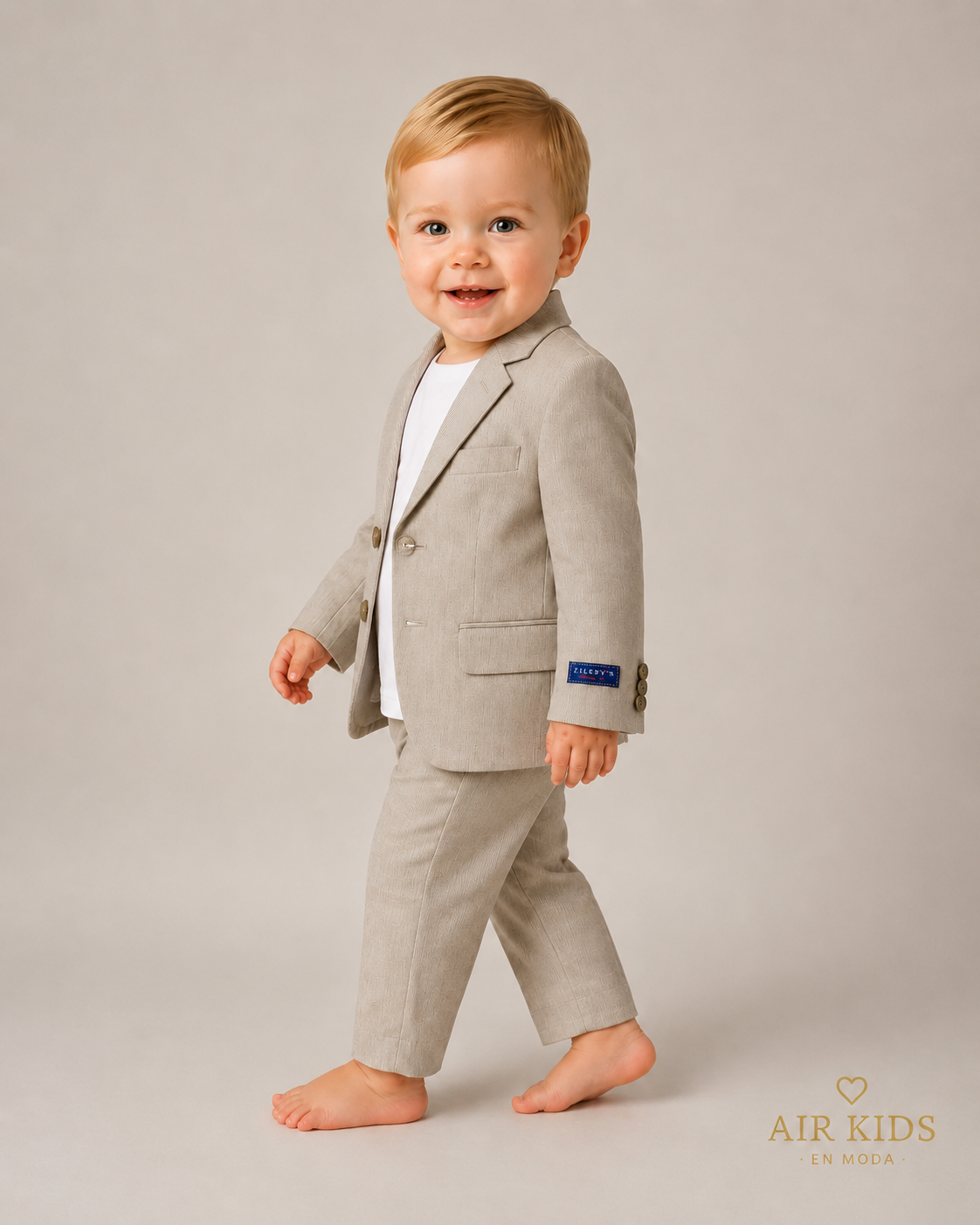 Traje para niño 2 pza Zilerys arena rallado 62506 Talla 1 Año