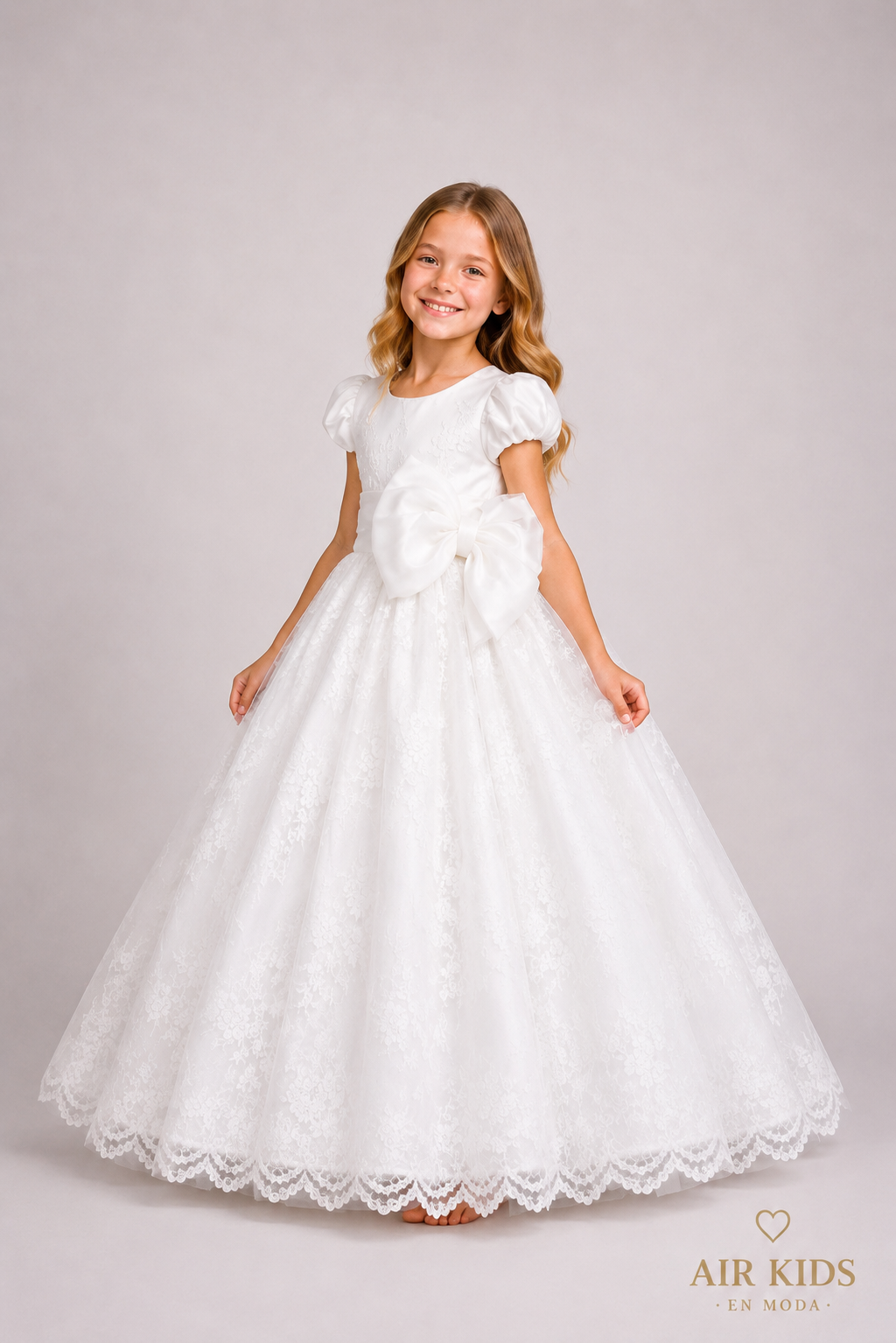 VESTIDO PRESENTACION CHANTILLY Y TUL FAJO Y MONO 26-001-8A