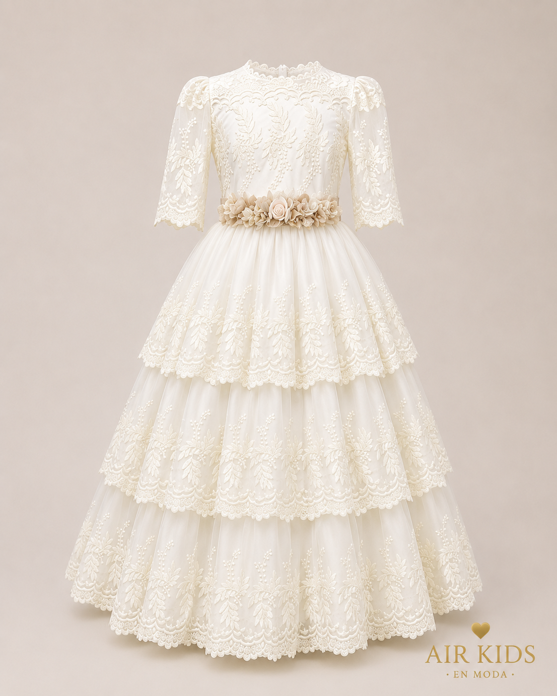 Vestido de Primera Comunión con Corona de Niña 23-907 Talla 16