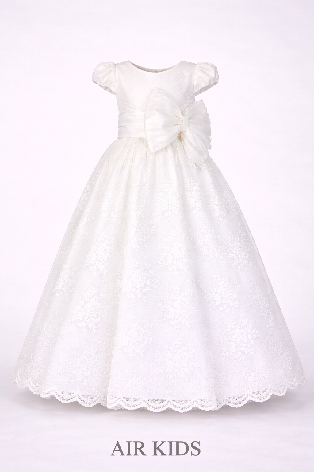 VESTIDO PRIMERA COMUNION CHANTILLY Y TUL FAJO Y MONO 26-407-12A