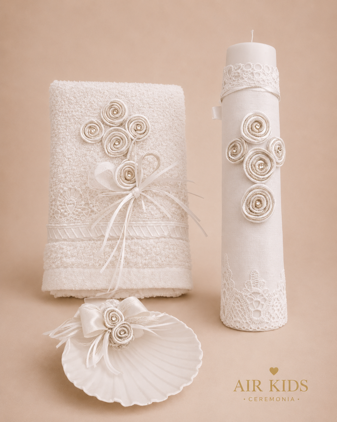 Kit de Bautizo Vela y Toalla Blanco y Plata Niño 6734