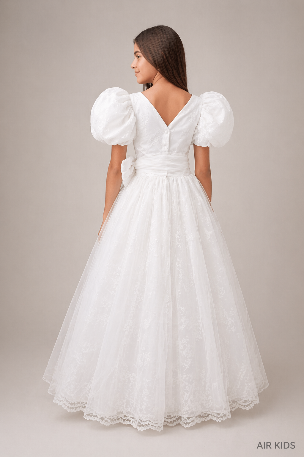 VESTIDO PRIMERA COMUNION CHANTILLY Y TUL FAJO Y MONO 26-407-12A
