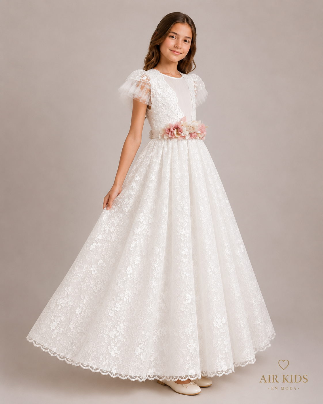 Vestido con Corona de Primera Comunión para Niñas 23-901 Talla 14 años