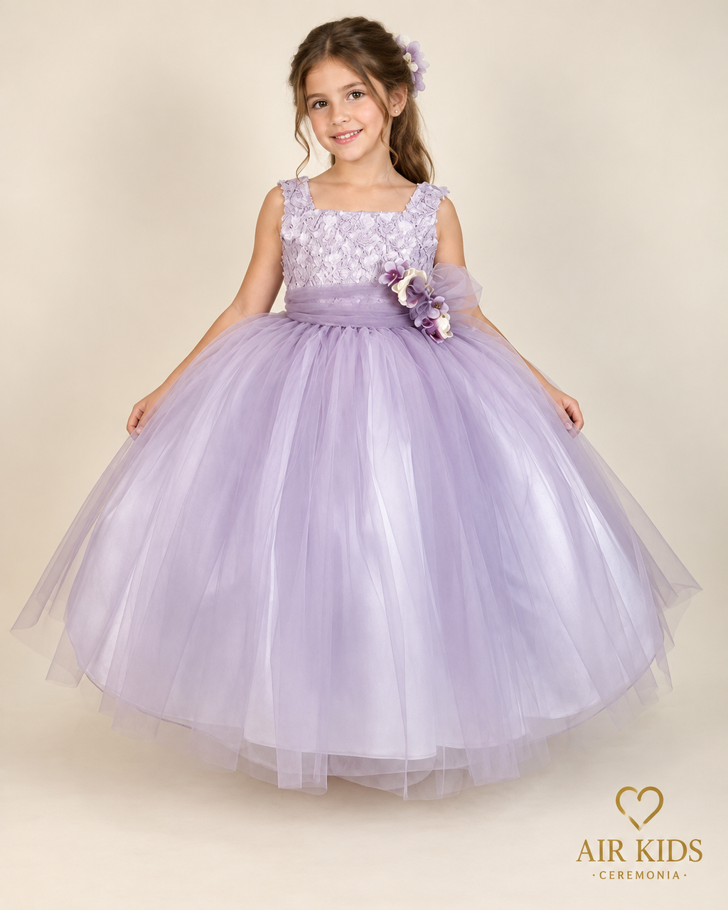 Vestido presentación organza y tul peto bordado con corona 26-003-8 años