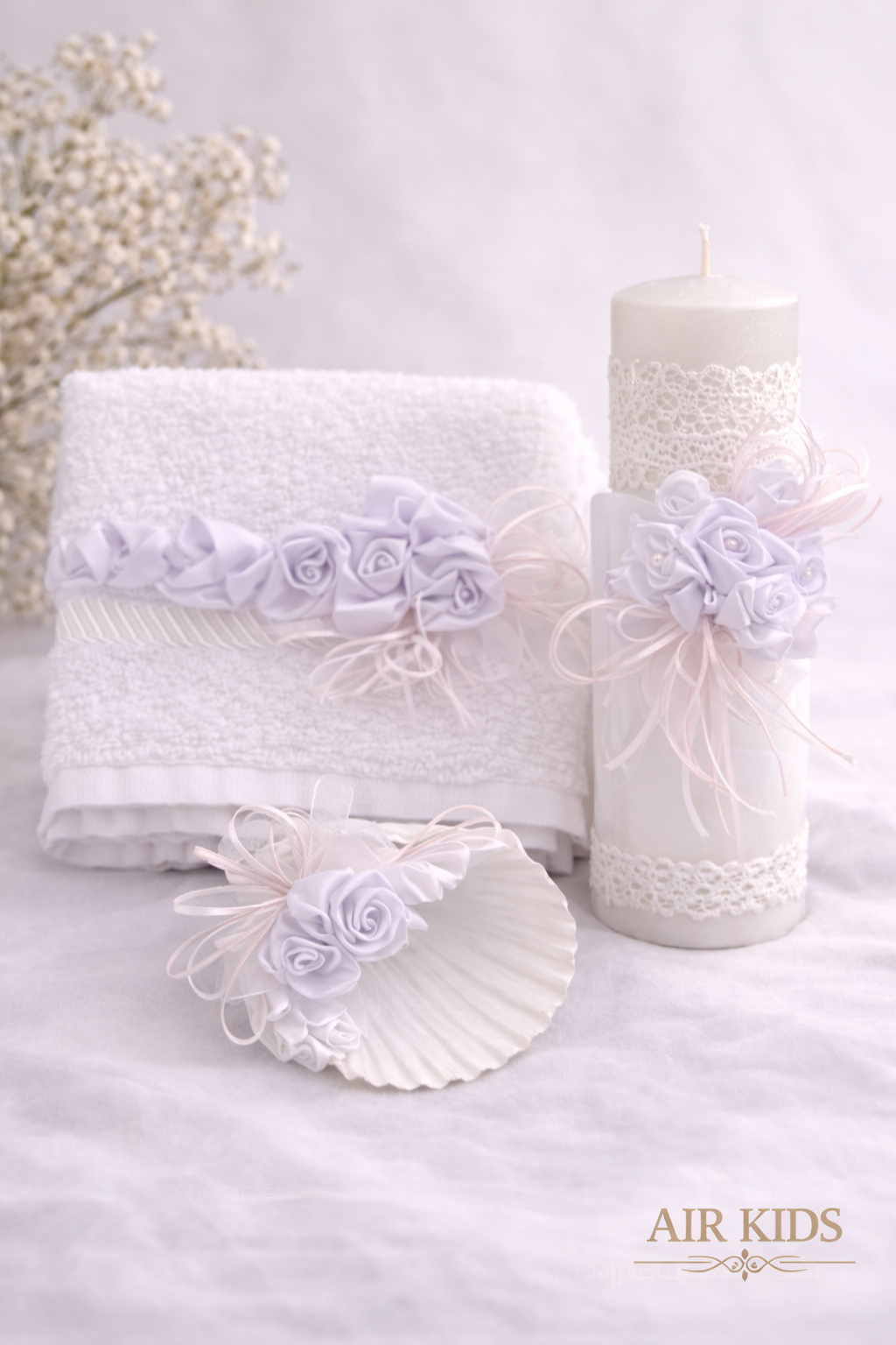 Kit de Bautizo para Niña 17-148 Toalla y Vela