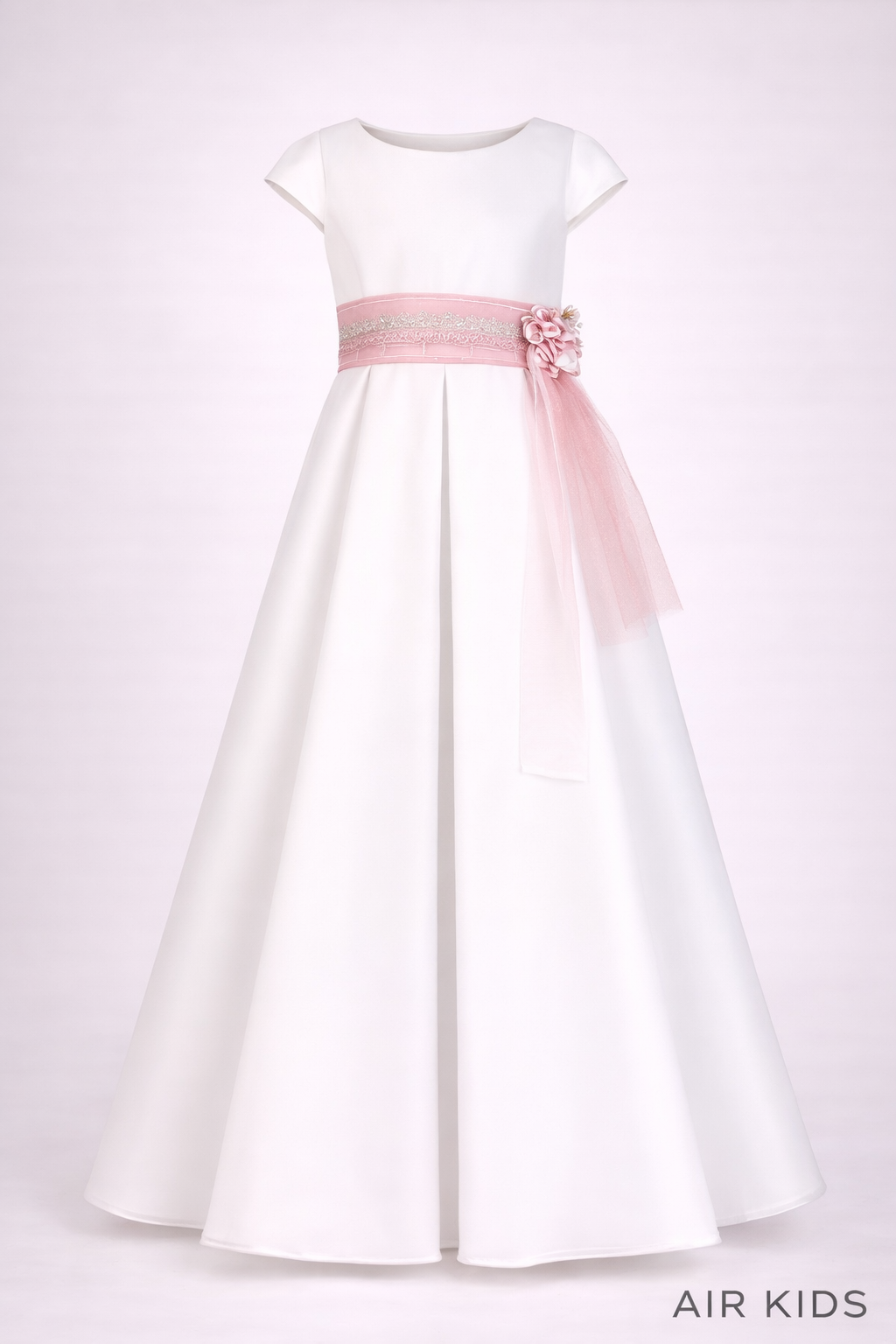 VESTIDO PRIMERA COMUNION TERGAL FRANCES FRANCES PETO TUL PLIZADO TIRA BORDADA 26-401-8A