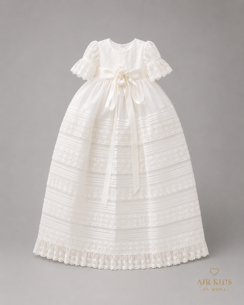 Ropon de gala organza de seda tira bordada española 26-462 Talla 24 meses