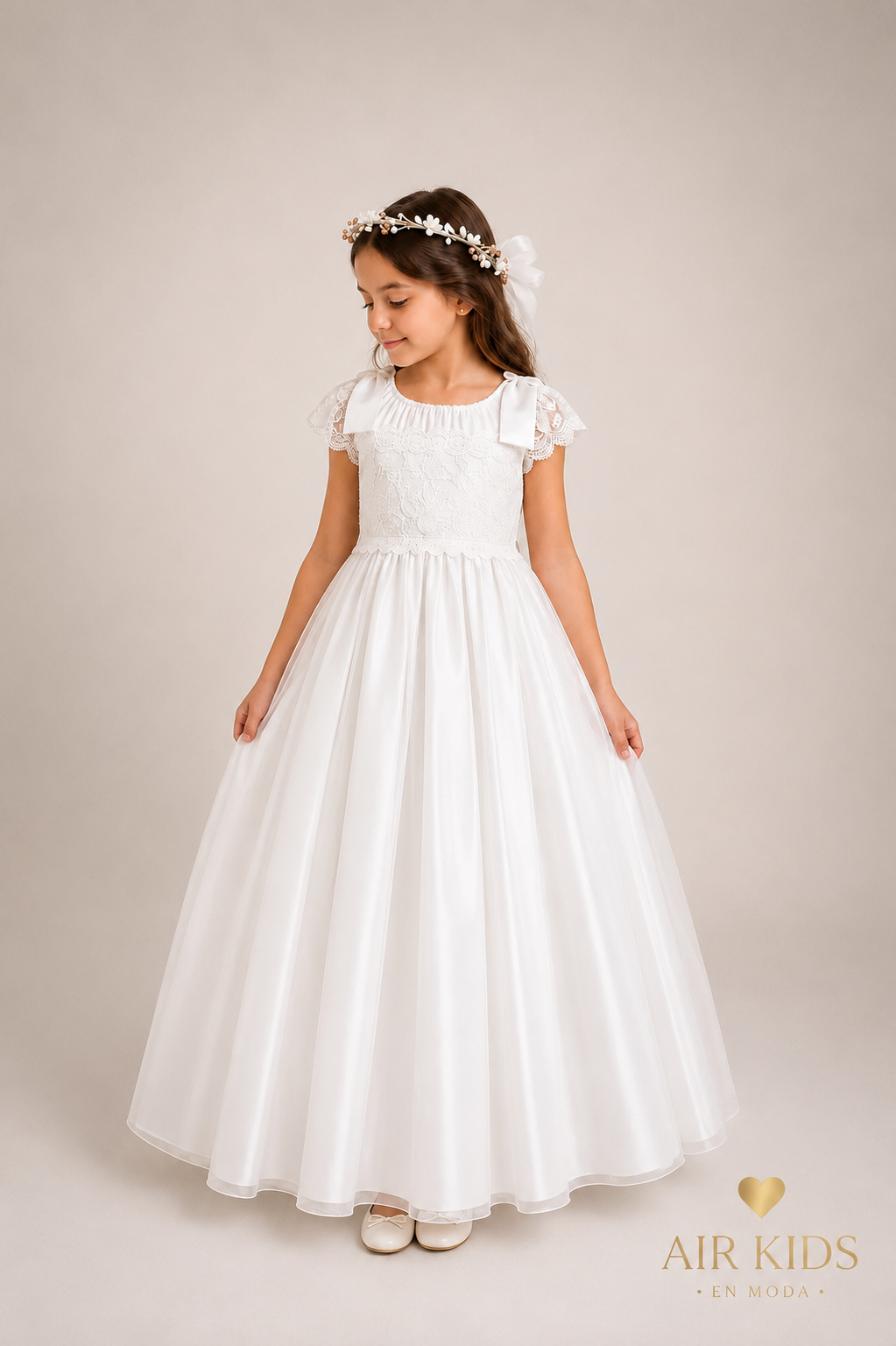 Vestido con Corona de Primera Comunión para Niñas Talla 8A Modelo 21-409