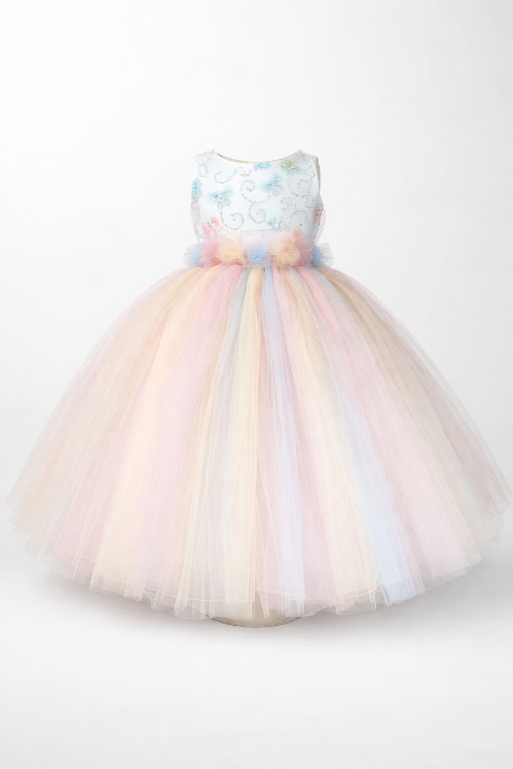 VESTIDO PRESENTACION FALDA TUL TIRAS PETO BORDADO CON CORONA 26-005-3AÑOS