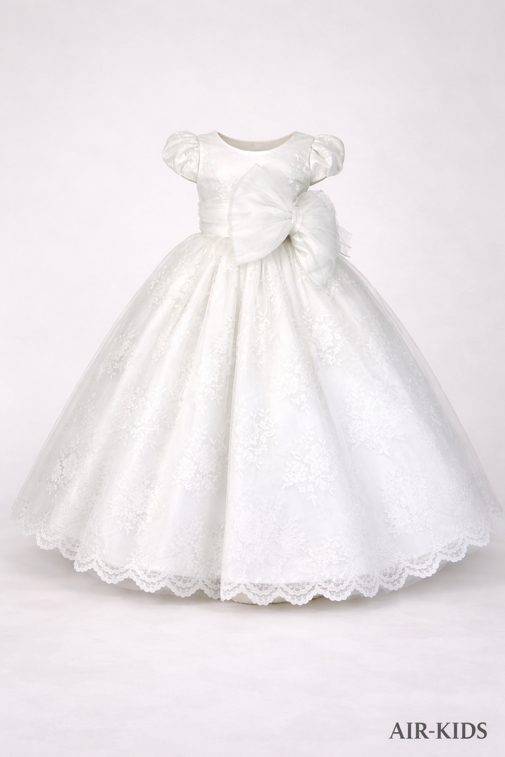 VESTIDO PRESENTACION CHANTILLY Y TUL FAJO Y MONO 26-001-8A