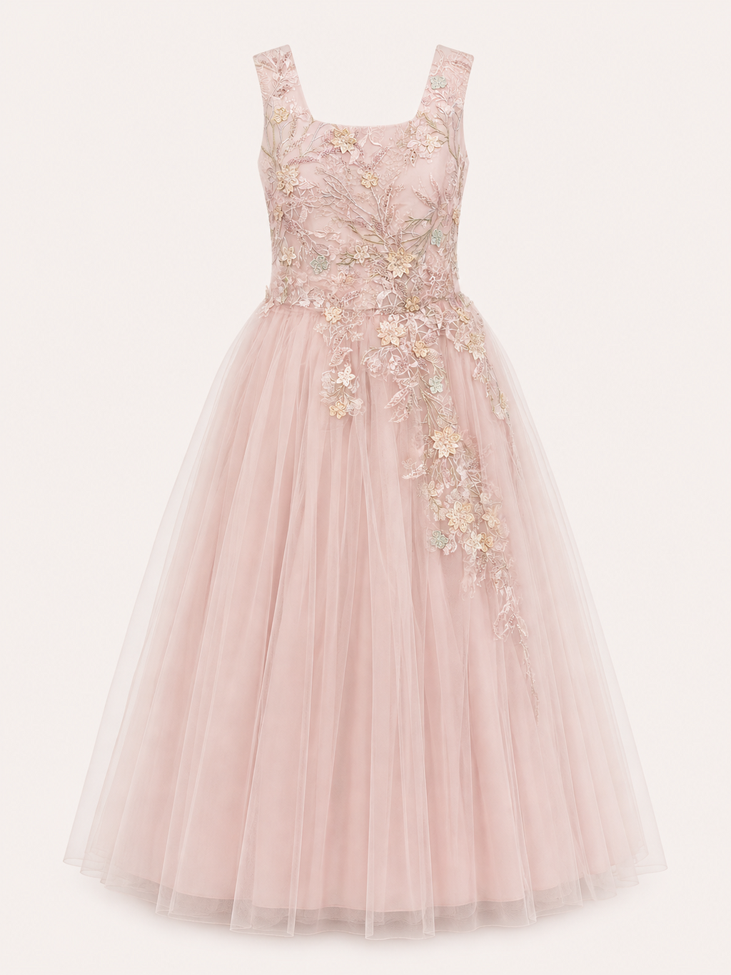 Vestido presentacion seda peto bordado falda aplicaciones con corona 26-012 Talla 14 años