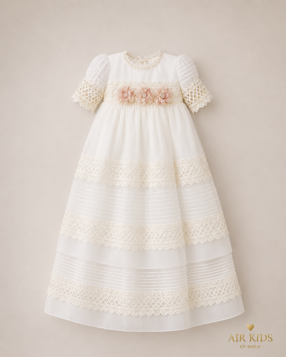 Ropon desmontable tergal frances alforzado tira bordada 26-455 Talla 24 meses