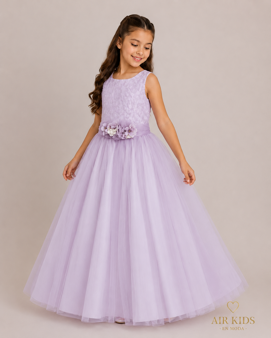 Vestido presentación organza y tul peto bordado con corona 26-003-8 años