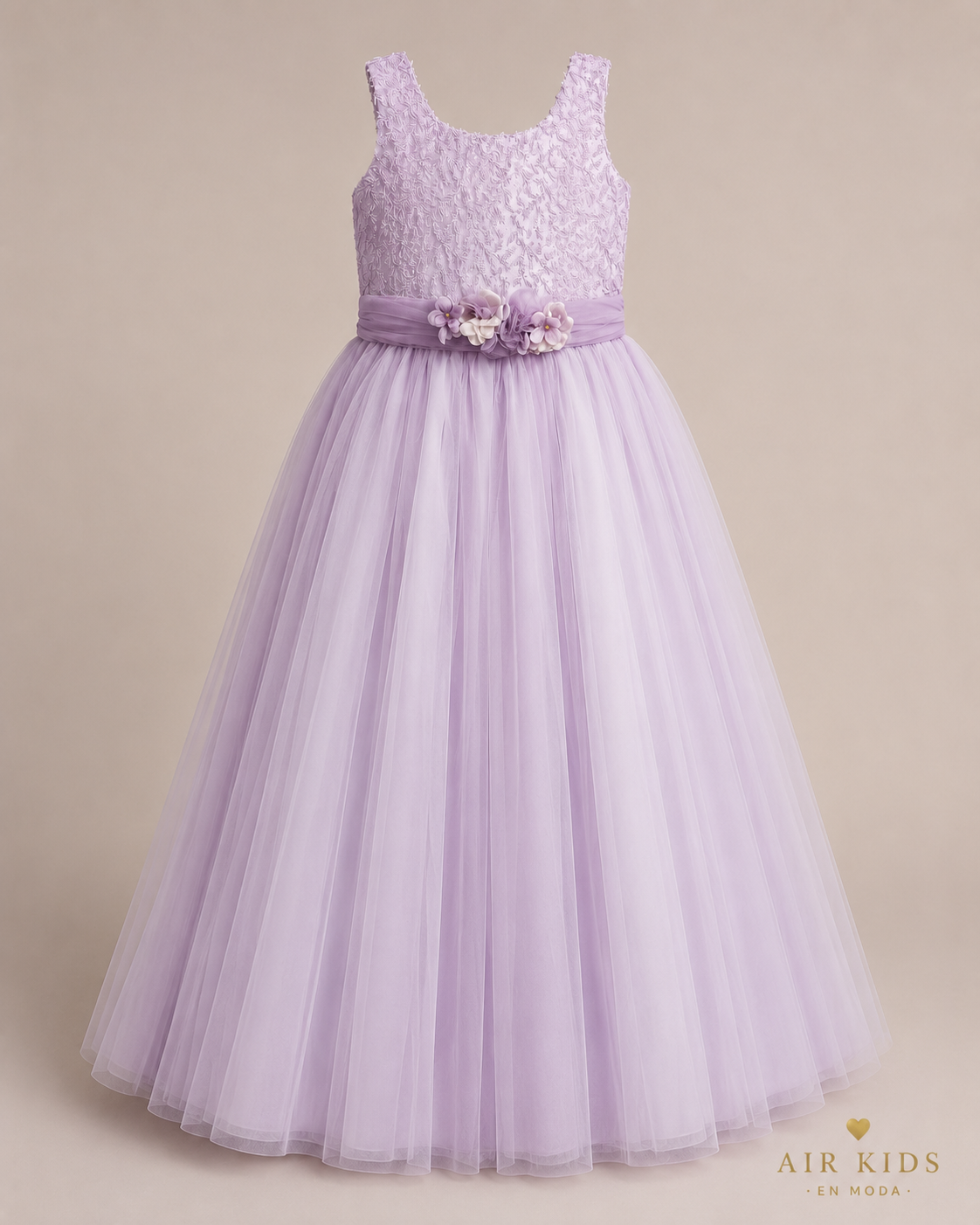 Vestido presentación organza y tul peto bordado con corona 26-003-8 años