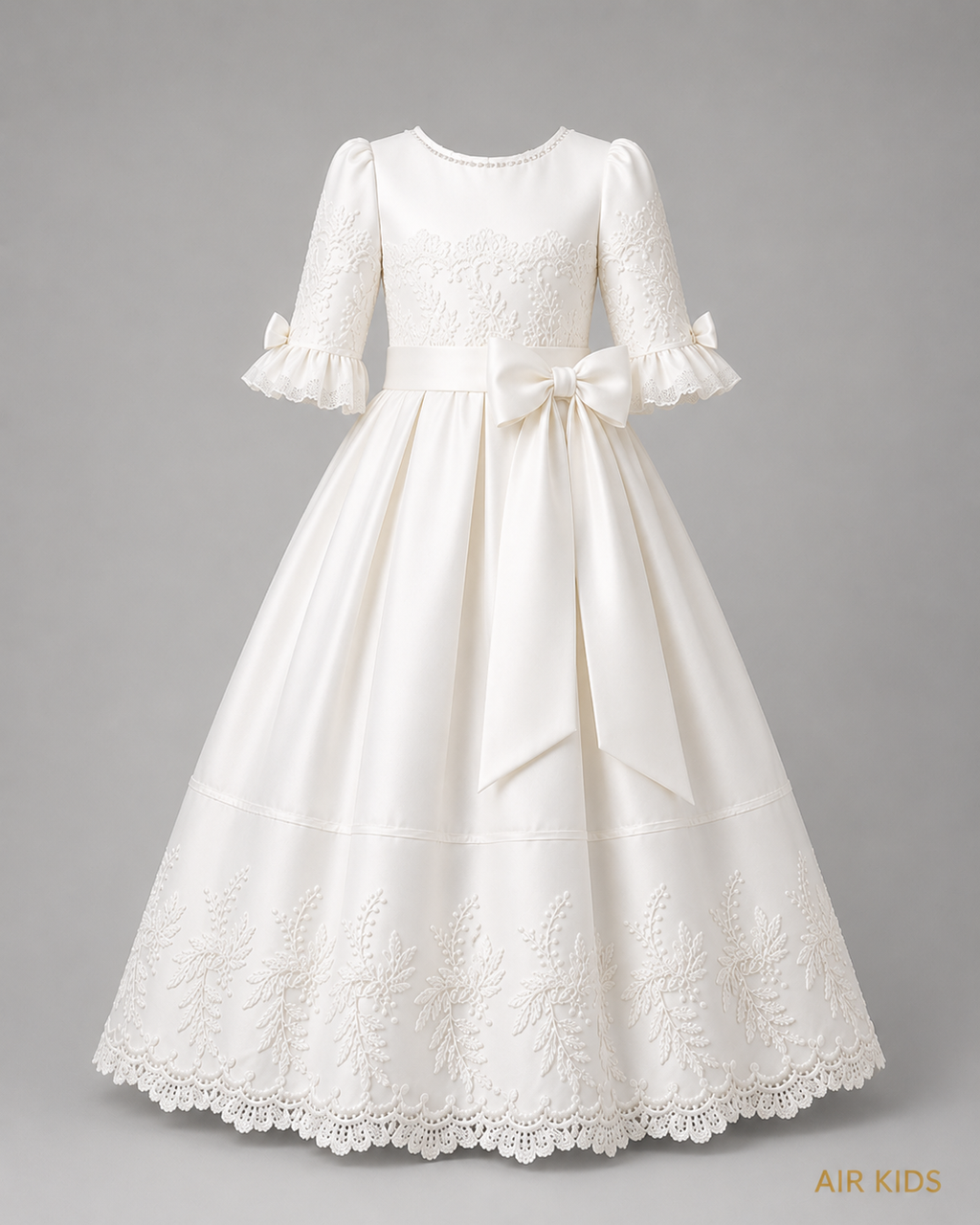 Vestido de primera comunion satin tira bordada con corona 25-917 talla 12 años