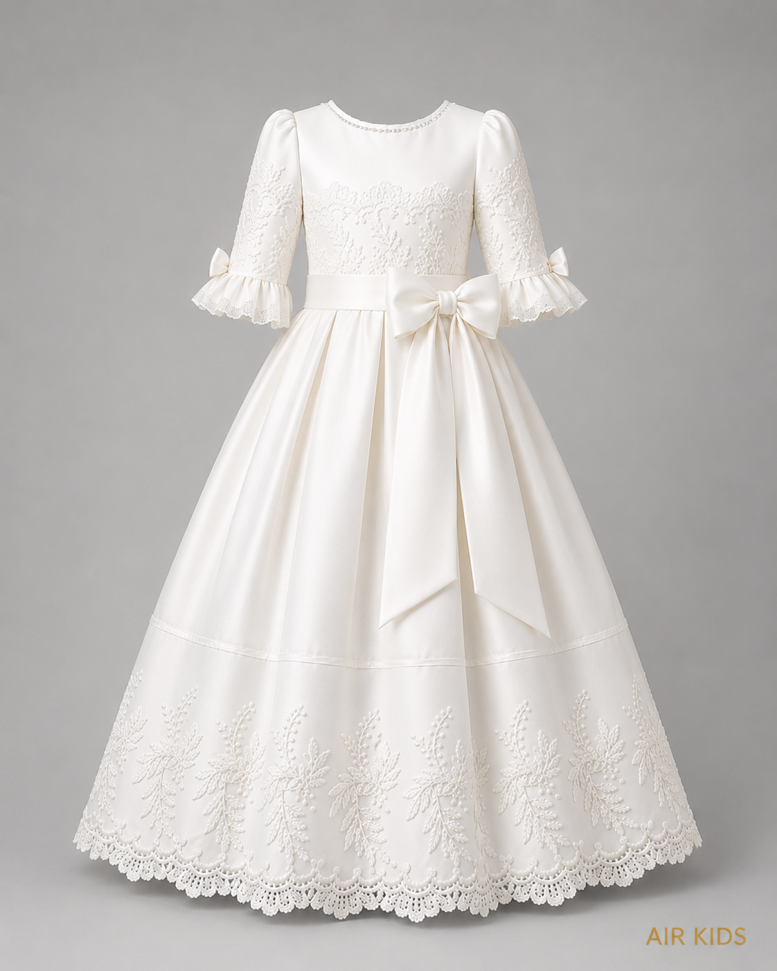 Vestido de primera comunion satin tira bordada con corona 25-917 talla 12 años