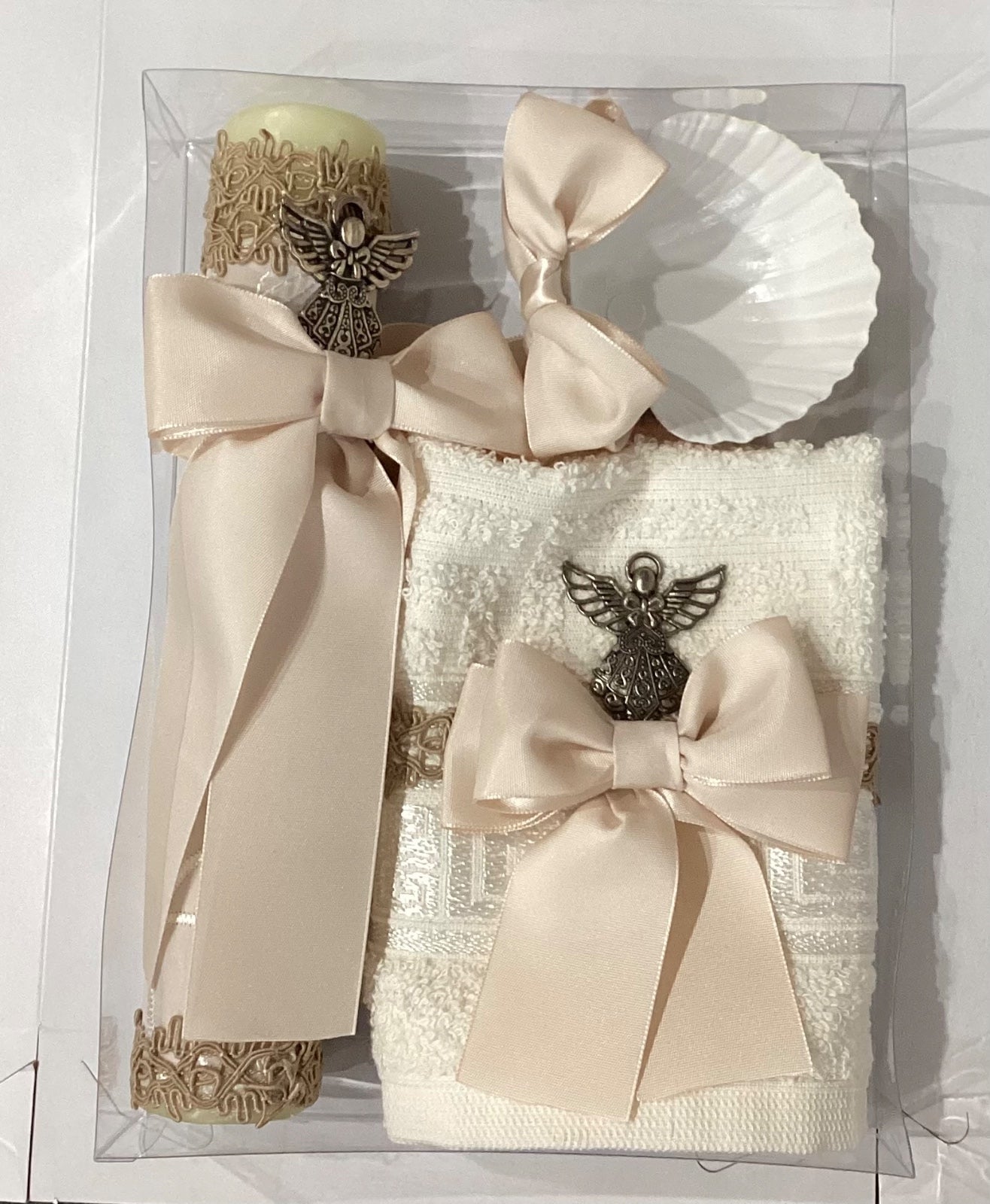 Kit de Bautizo Vela y Toalla Angel BEIGE