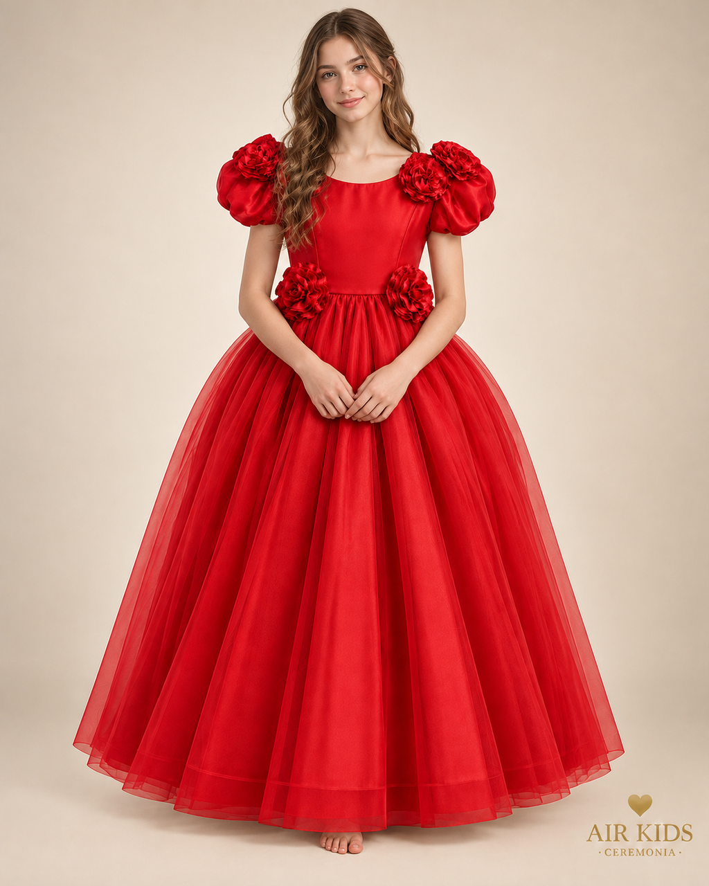 Vestido especial de tul rojo 001-VF Talla 16 años