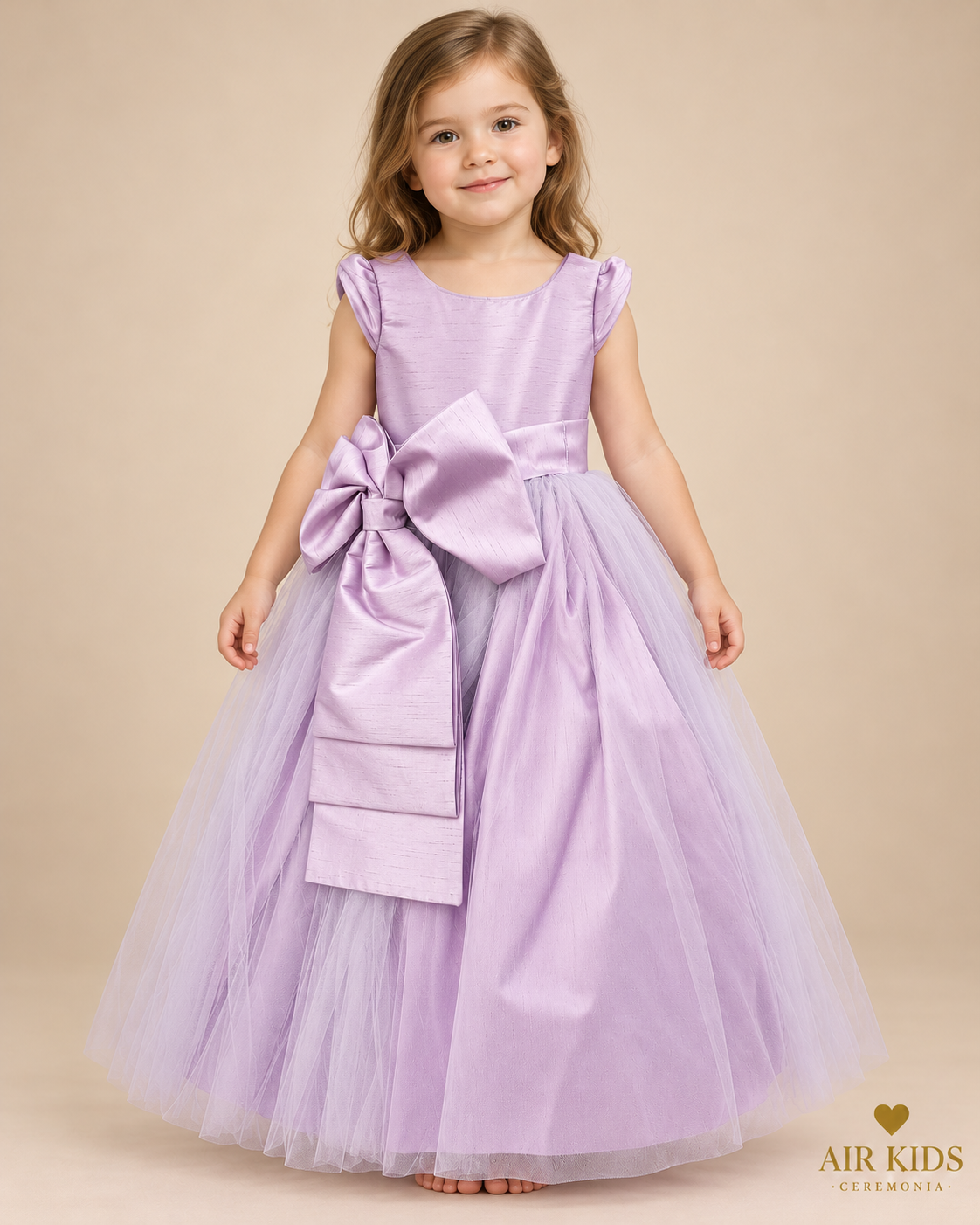 Vestido de presentacion imitacion seda falda tul moño corona 26-010 Talla 3 años